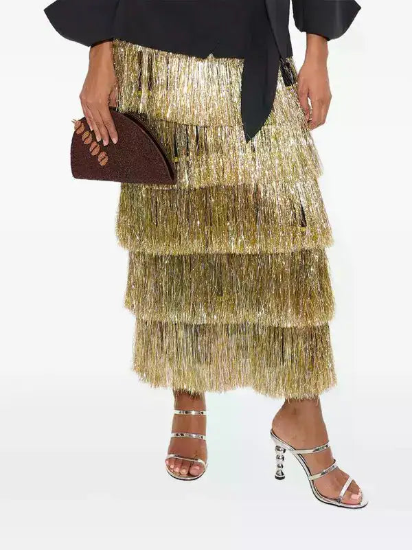 Liv Metallic Fringe Skirt | Silver/Gold