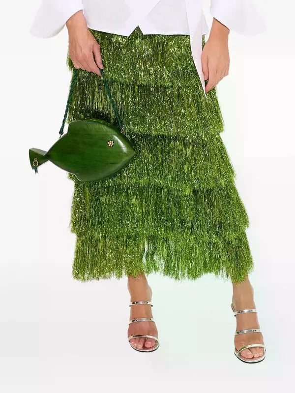 Liv Metallic Fringe Skirt | Metallic Spruce