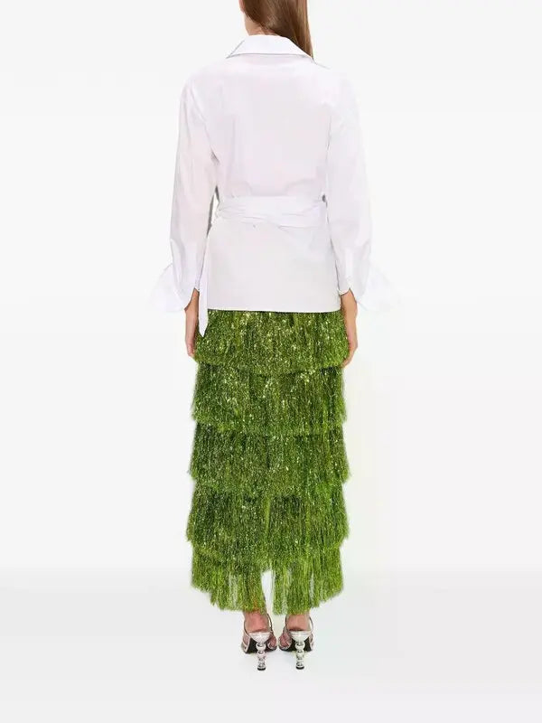 Liv Metallic Fringe Skirt | Metallic Spruce