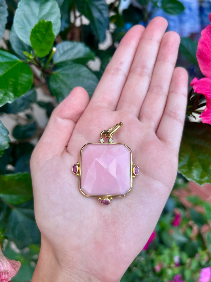 14kt Pink Opal Pendant + 14kt Yellow Gold Wire Necklace