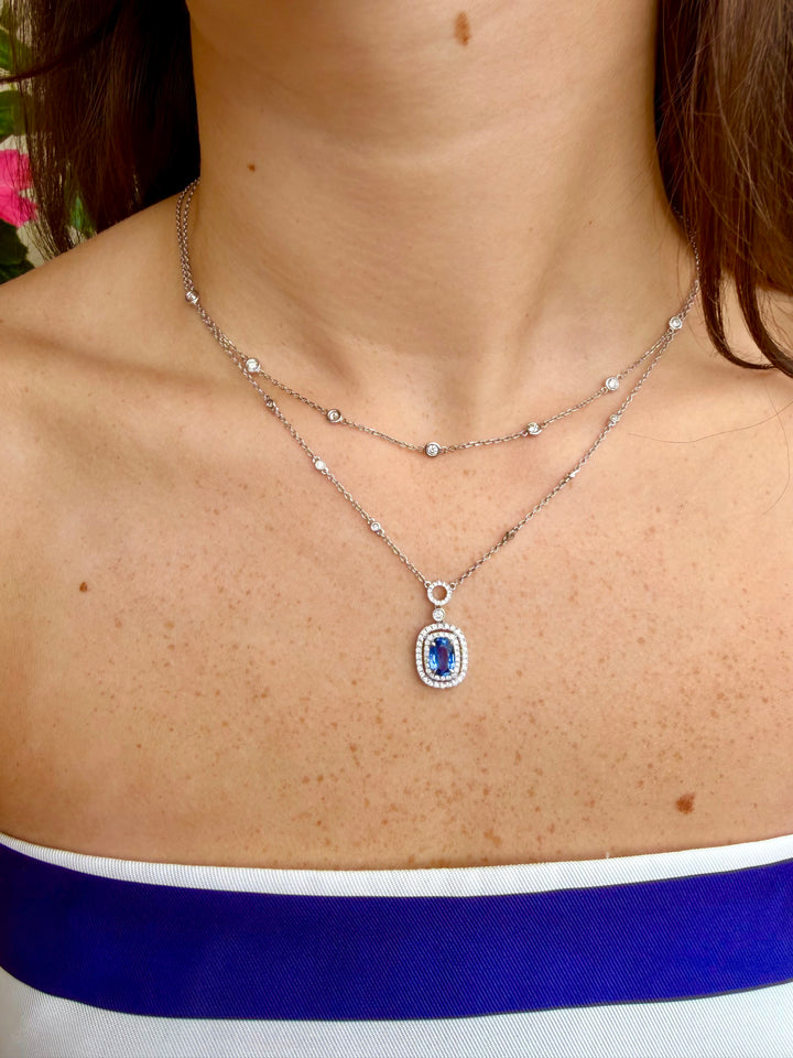 14kt White Gold Diamond & Sapphire Necklace