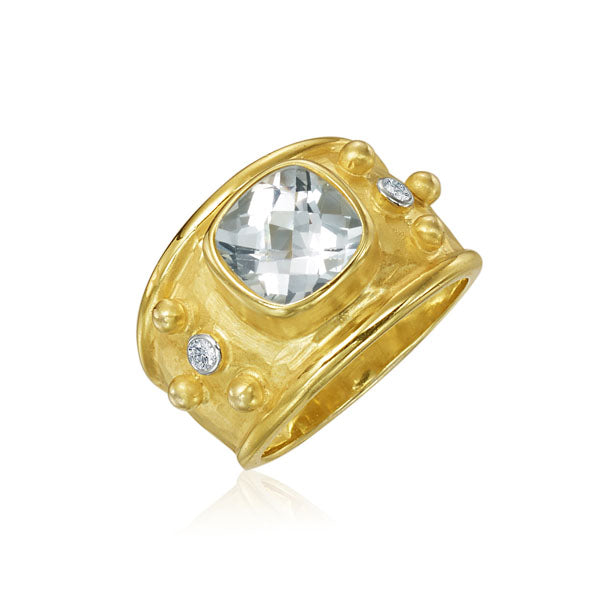 14kt White Topaz Band Ring with .10pts Diamonds