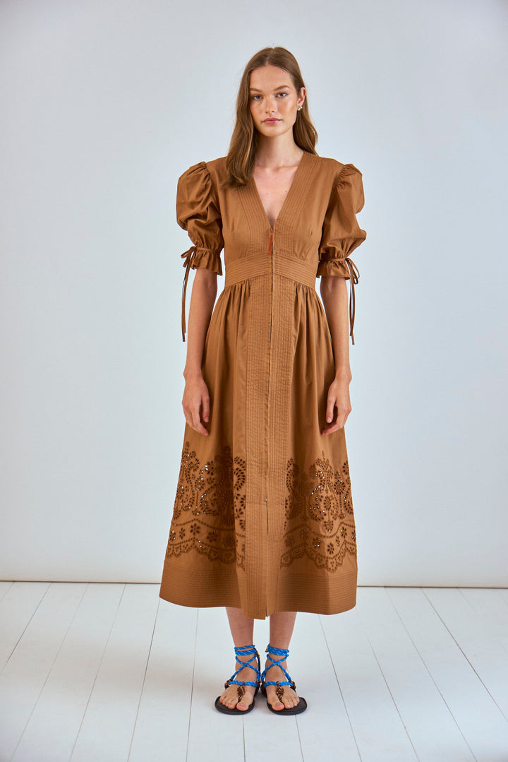 Kirin Dress | Mocha Embroidered Eyelet
