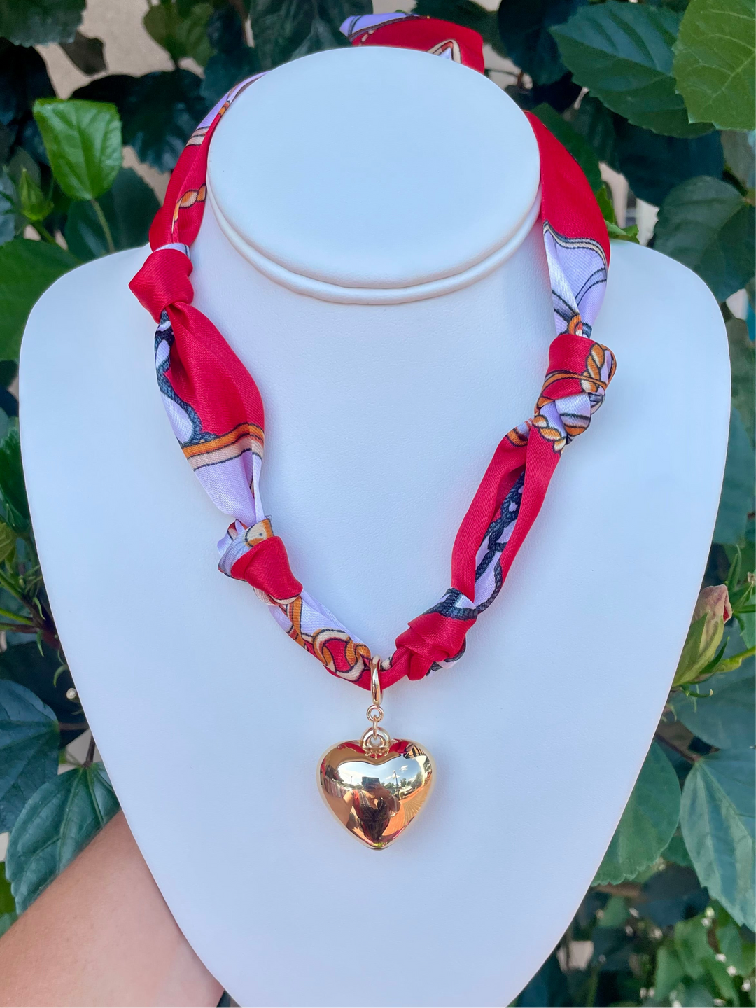 Bold Heart Charm Scarf Necklace