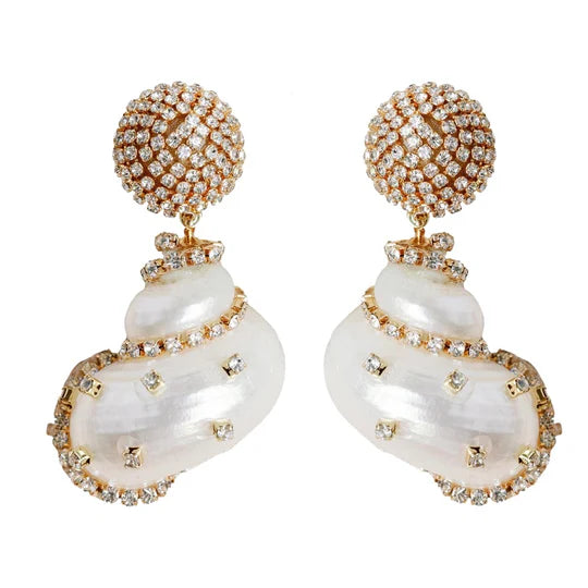 Rhinestone Wrapped White Shell Earrings