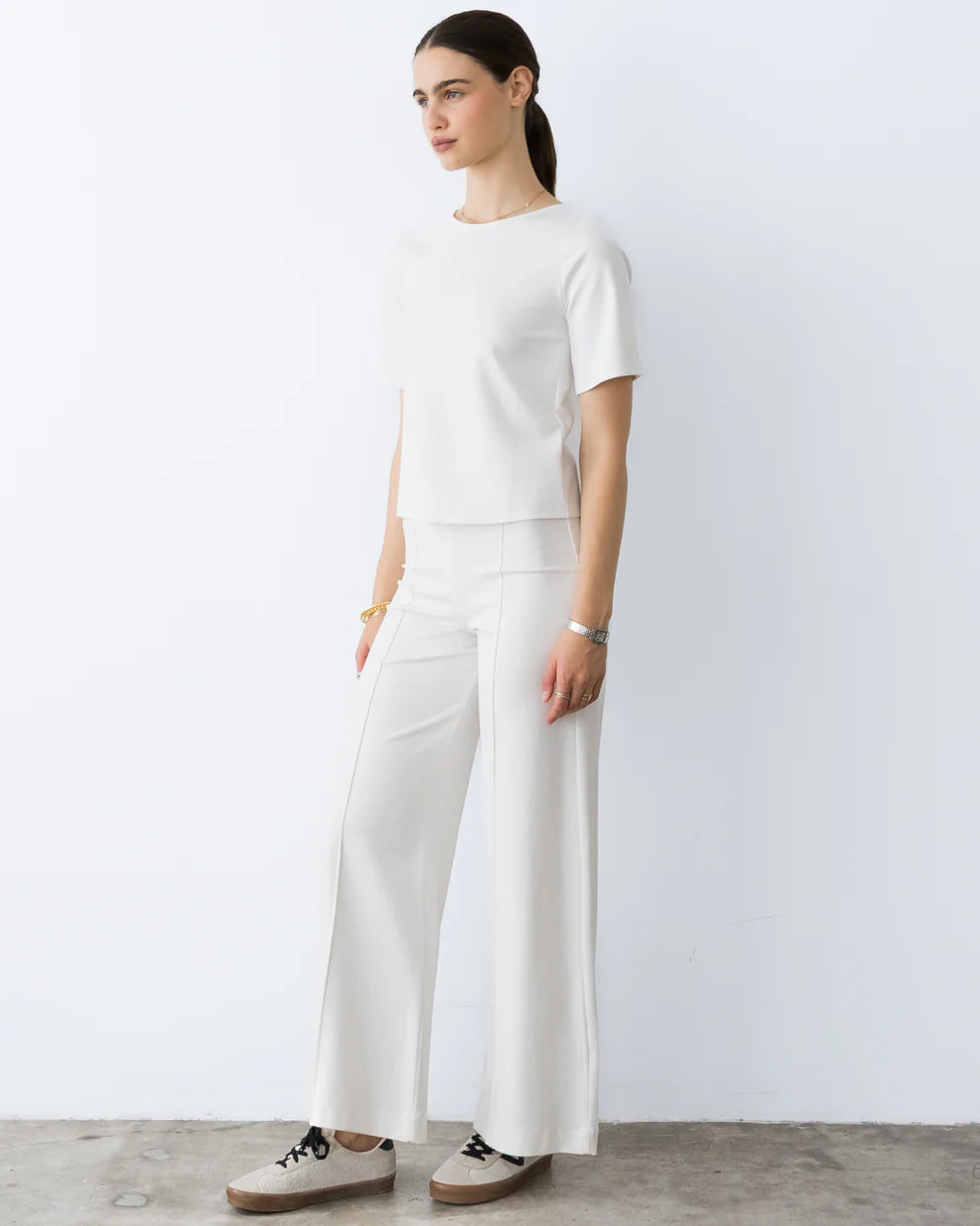 Ponte Knit Standard Wide Leg Pant | Off-White