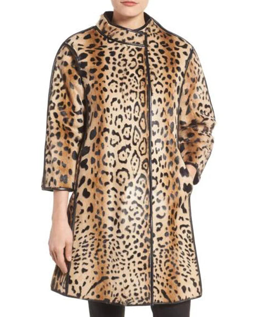 Linda Richards Genuine Kid Lamb Skin Coat | Leopard