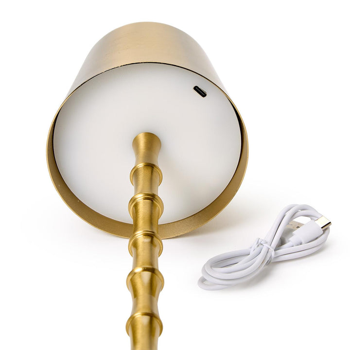 Portable Cordless Gold Bamboo Table Lamp