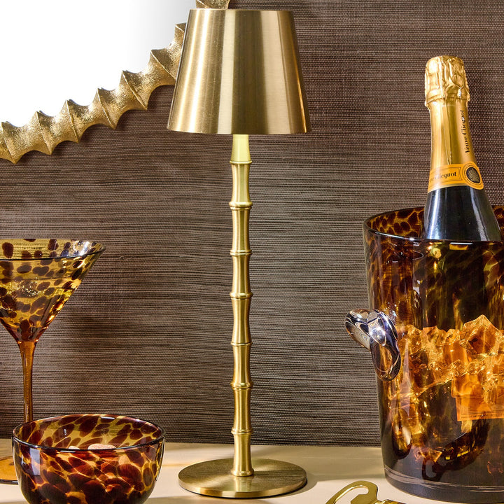 Portable Cordless Gold Bamboo Table Lamp