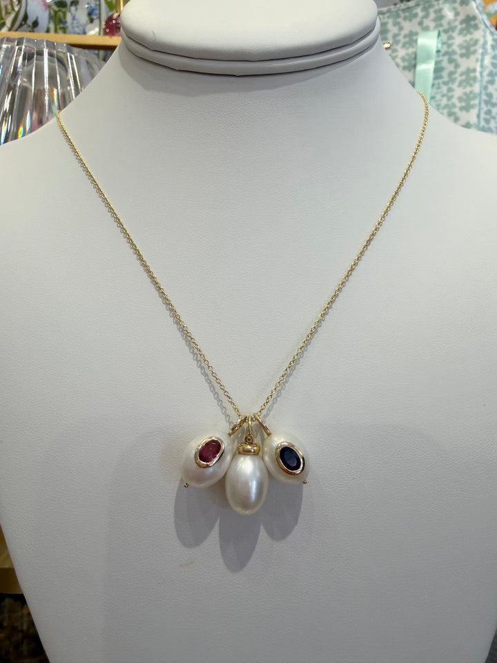 14kt Small White Oval Pearl Charm with Stone