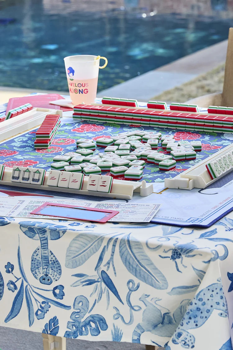 Instructional Mahjong Tablecloth | Blue