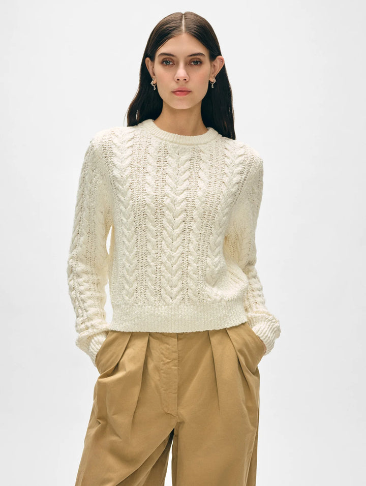 Cotton Slub Cable Crew | Ivory