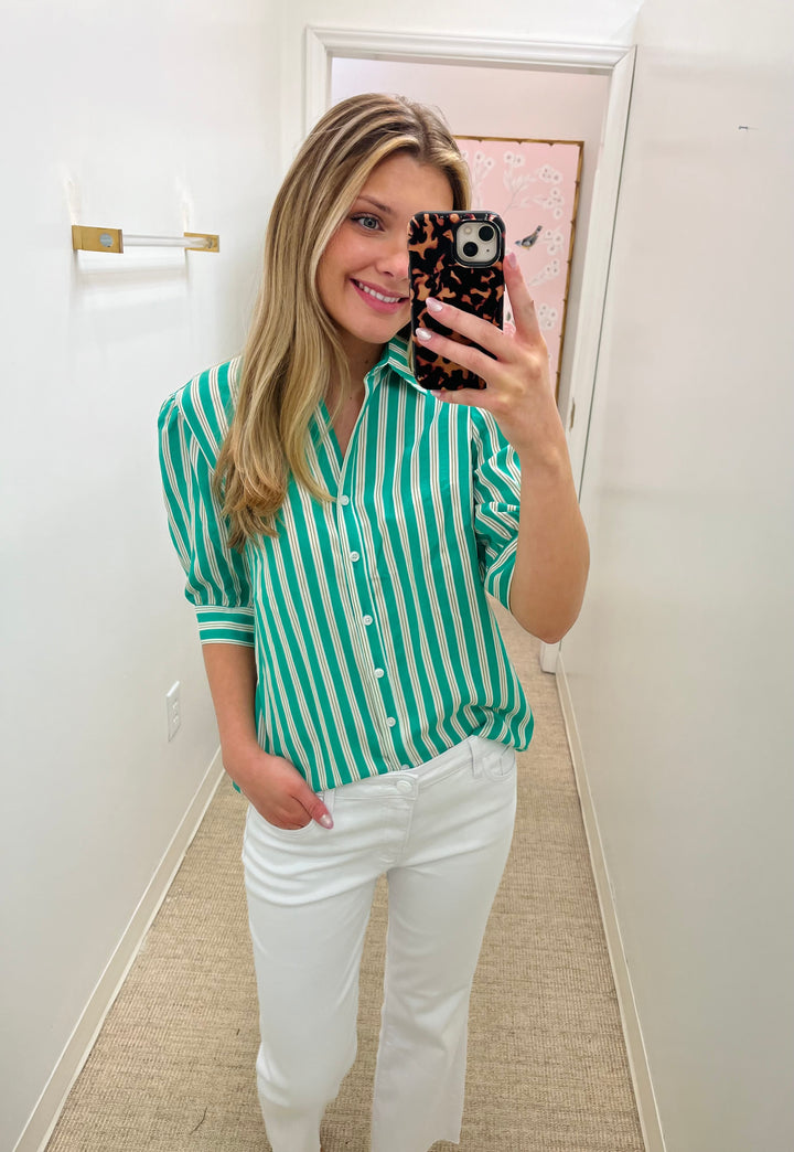 Elise Blouse | Green Stripe