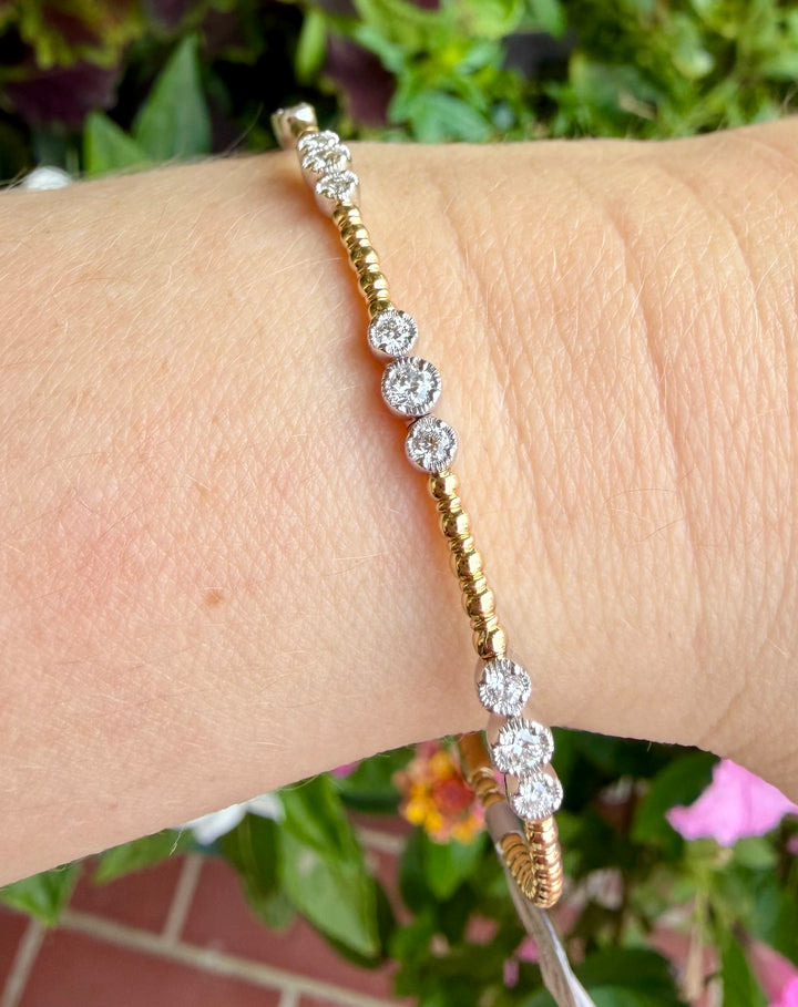 14kt White & Yellow Gold .5ct Diamond Triple Bezel Station Flex Bangle BV84WY