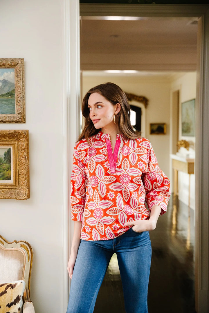 Drew Blouse | Persimmon Pink Tribal