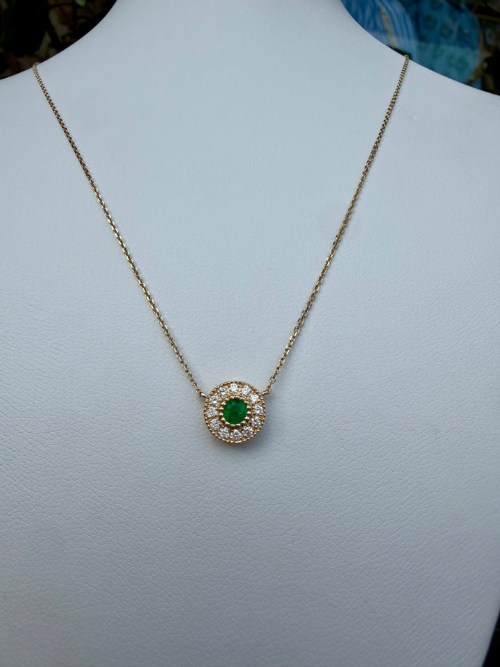14kt Yellow Gold .14ct Emerald & .13cts Diamond Necklace NC106YE