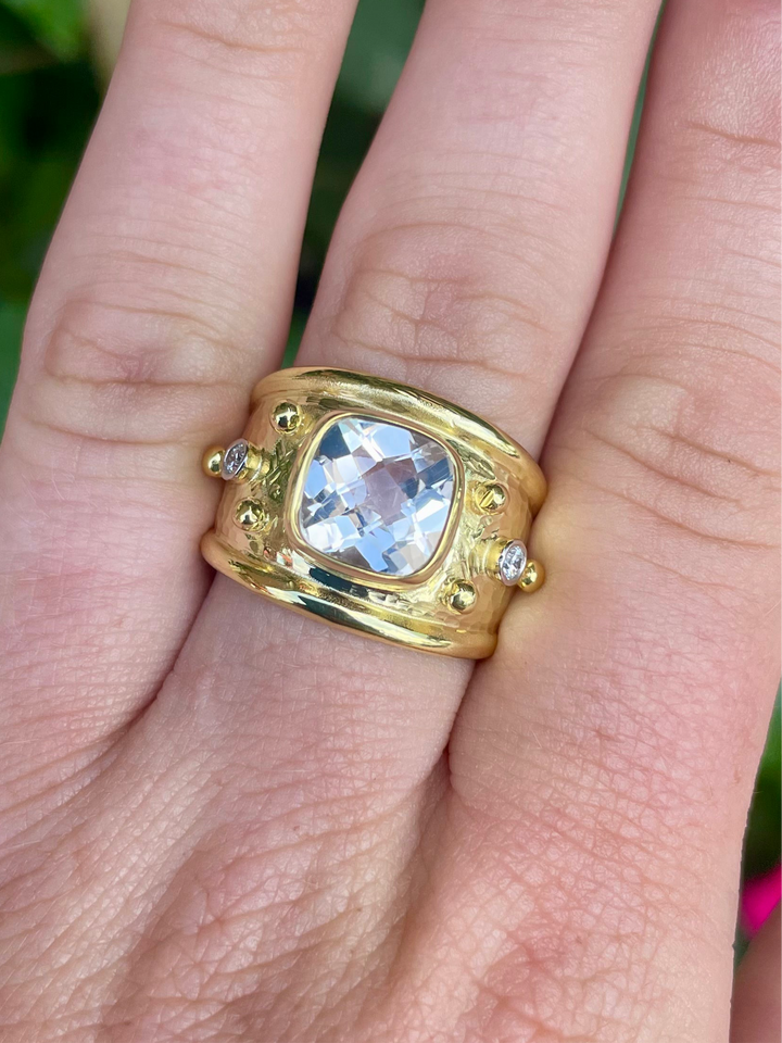 14kt White Topaz Band Ring with .10pts Diamonds