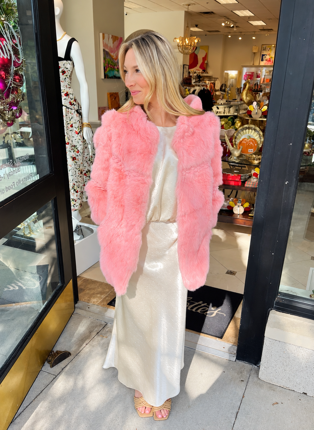 Genuine Rabbit Fur Long Jacket | Pink