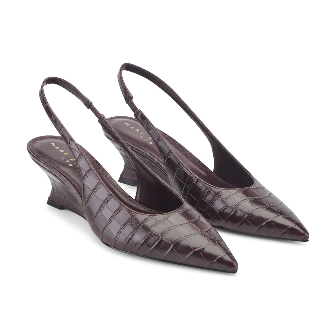 Taten Leather Wedge Slingblack Pump | Dark Red Crocodile