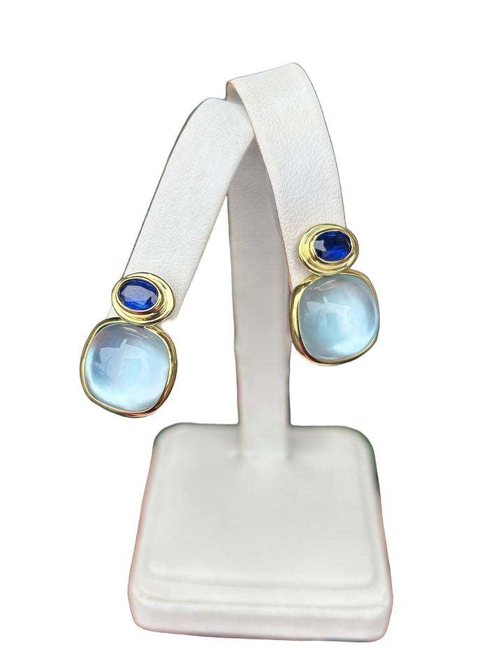 14kt Gold Blue Topaz  & Oval Kynite Post Earring E16072BTKY