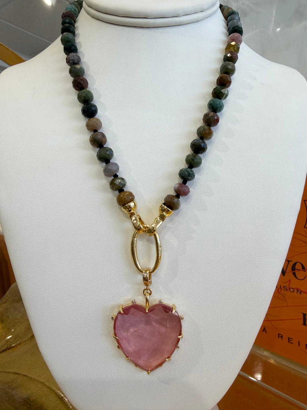 Hand Knotted Multi Strand with Rose Quartz Heart