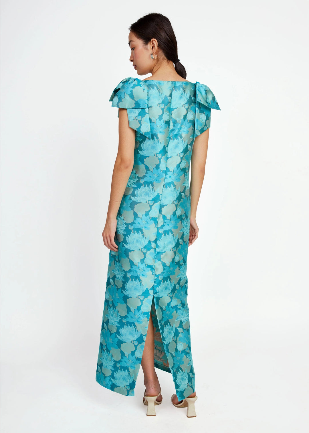 Meredith Gown | Aqua Floral Jacquard