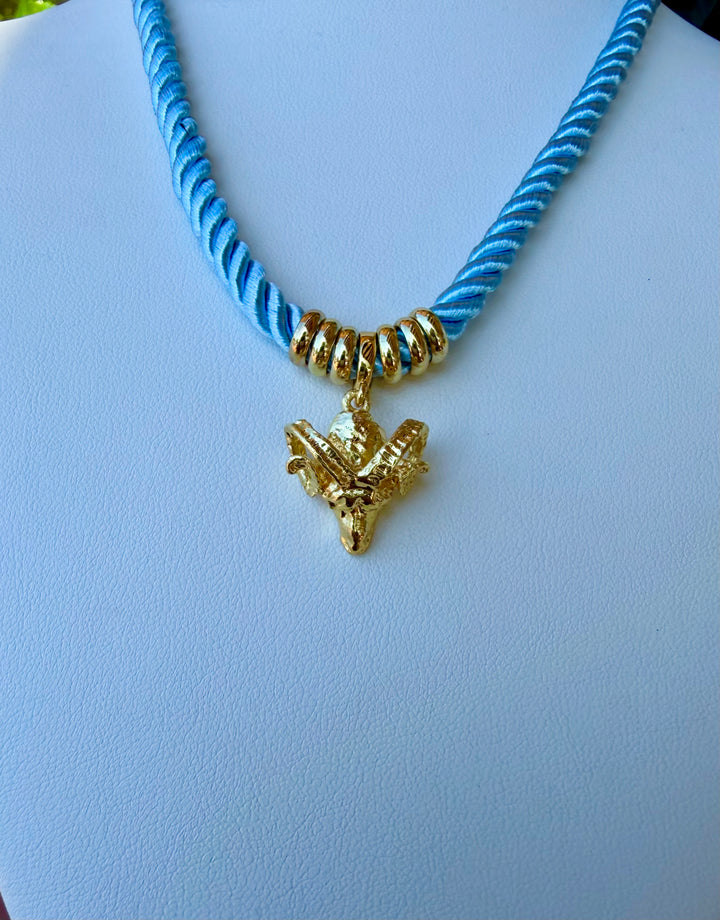 Blue Rope Necklace with Ram Charm