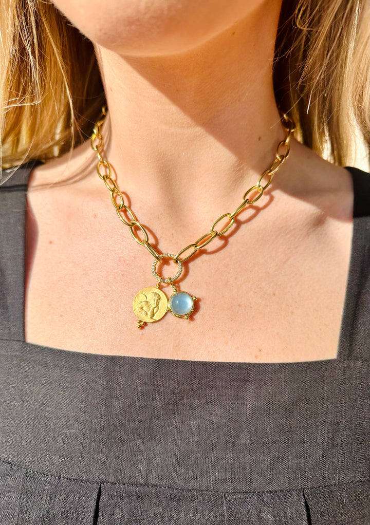 14kt Gold Chain Link 17" Necklace and Charms