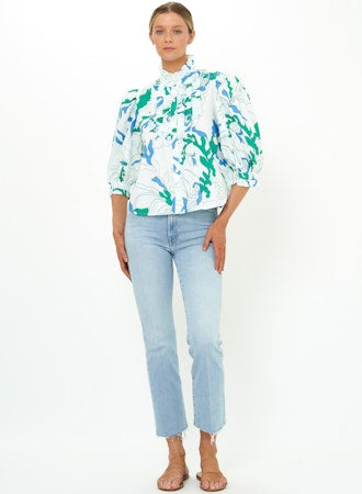 Ruffle Front Button Blouse | Orchid Green