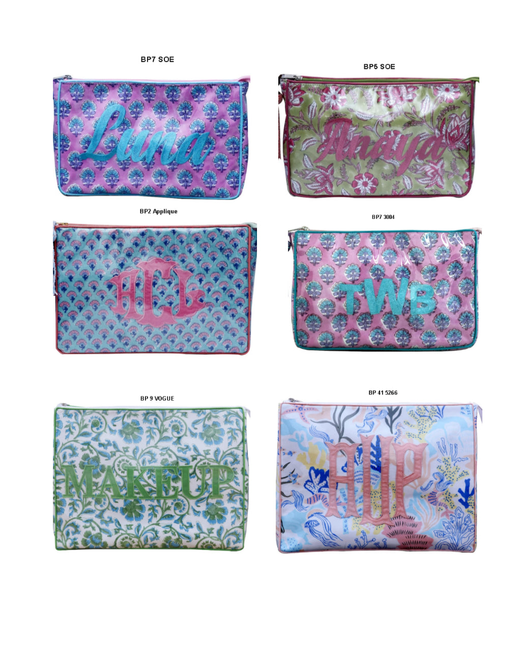 Assorted Personalized Cosmetic Bags | +Colors