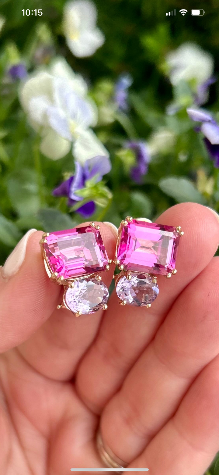18kt Pink Topaz + Lavender Amethyst Earrings