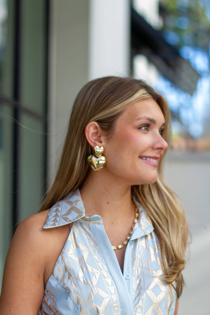 Sleeveless Halter Button Up Dress | Tribal Blue