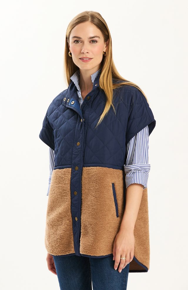 Cassidy Quilted Vest | Iced Coffee/Midnight Blue