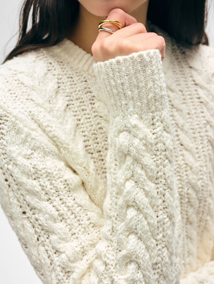 Cotton Slub Cable Crew | Ivory