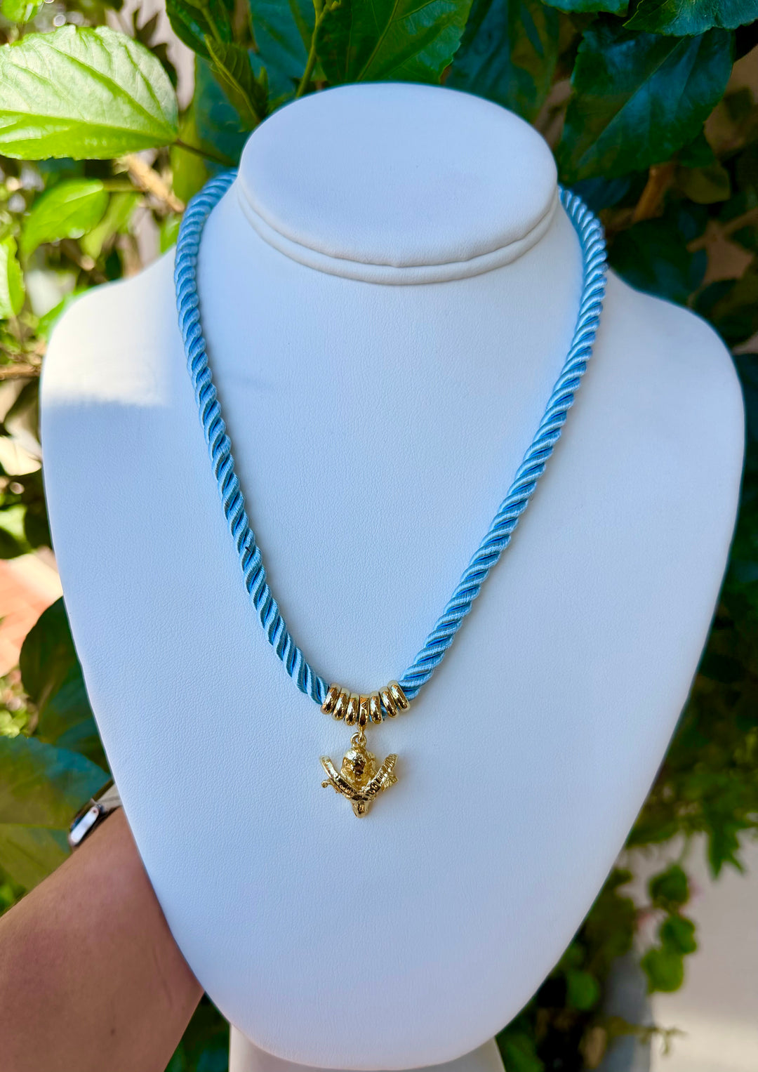 Blue Rope Necklace with Ram Charm
