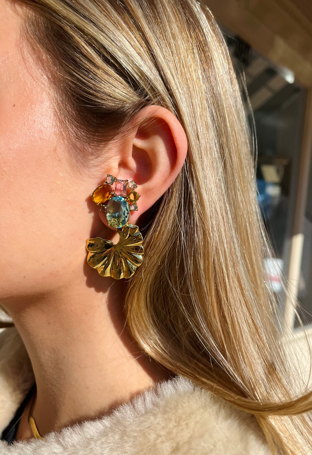 Haley Cluster Convertible Earring | Blue Gold