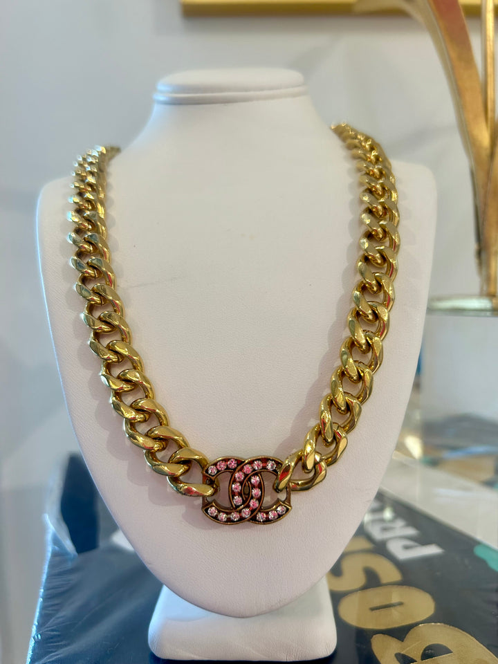 Gold Thick Chain with Diamond CC Charm