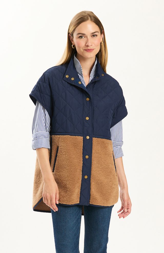 Cassidy Quilted Vest | Iced Coffee/Midnight Blue