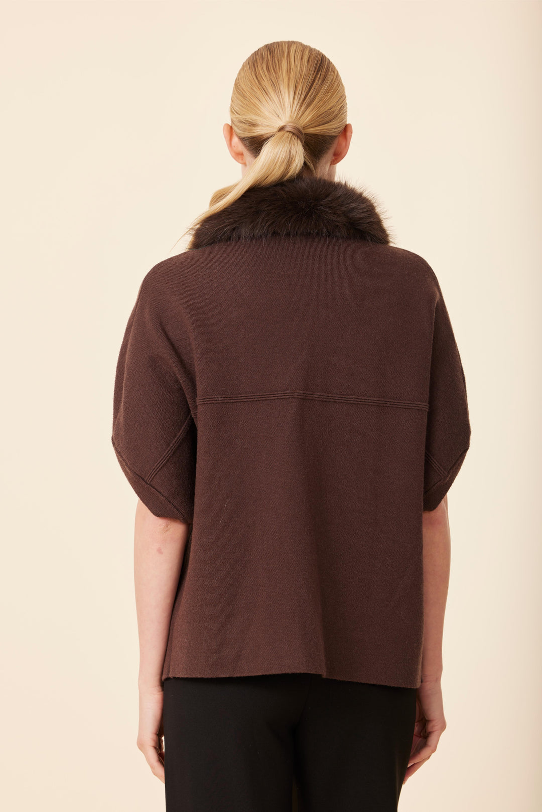 Faux Fur Trim Cardigan | Espresso