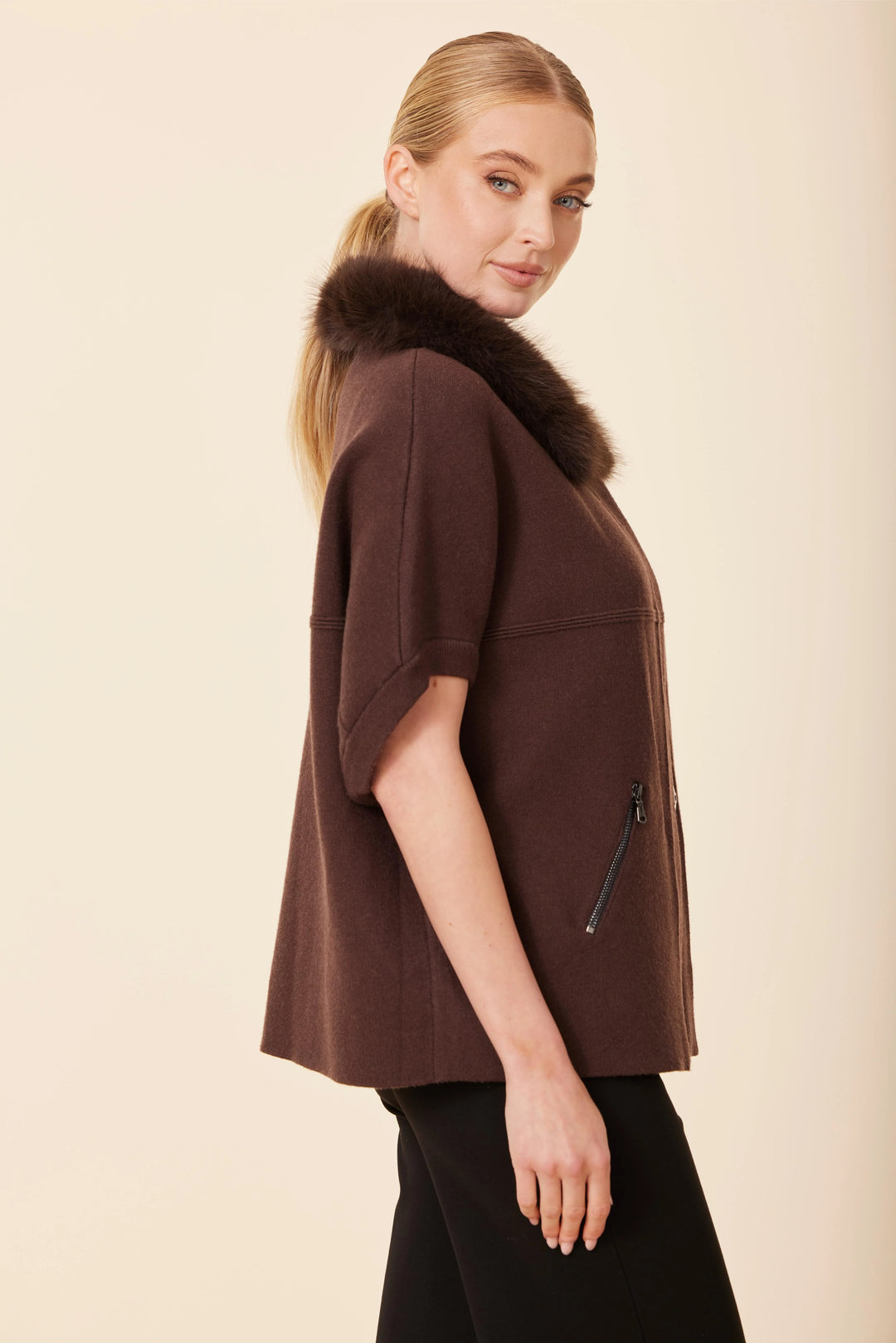 Faux Fur Trim Cardigan | Espresso
