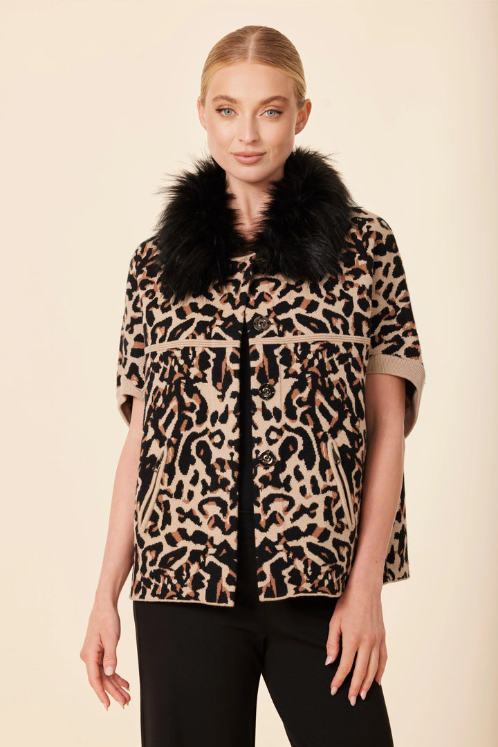 Faux Fur Trim Cardigan | Leopard