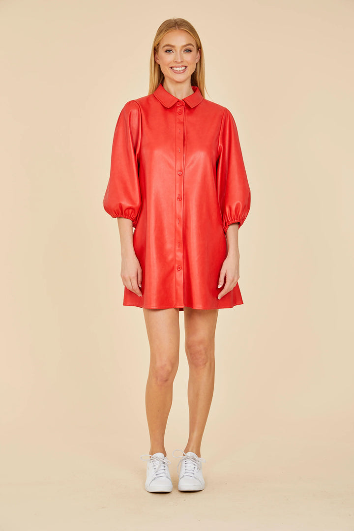 Vegan Leather Tunic Dress | Red