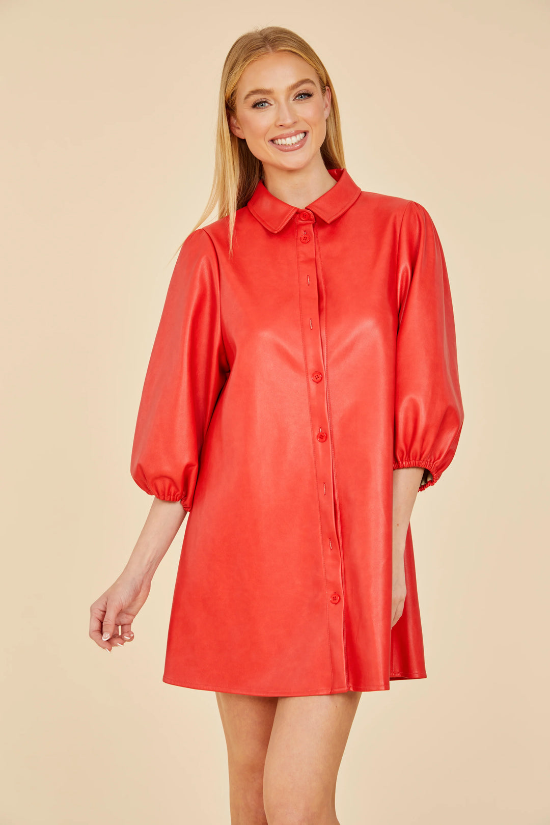 Vegan Leather Tunic Dress | Red