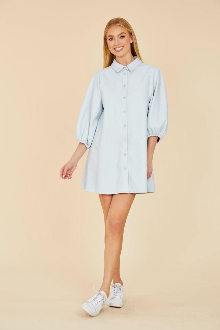 Vegan Leather Tunic Dress | Light Blue