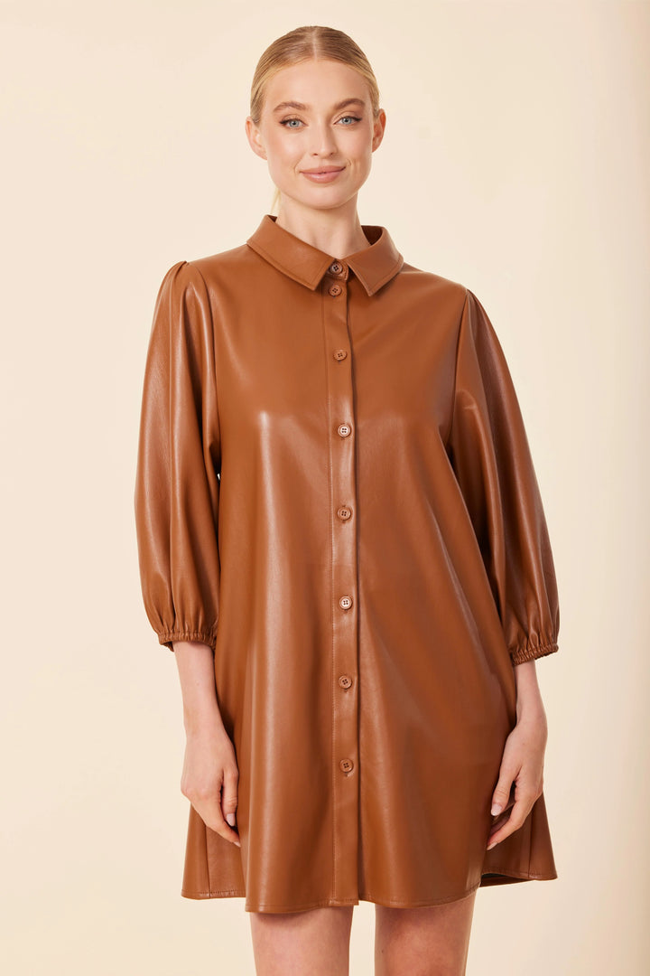 Vegan Leather Tunic Dress | Saddle
