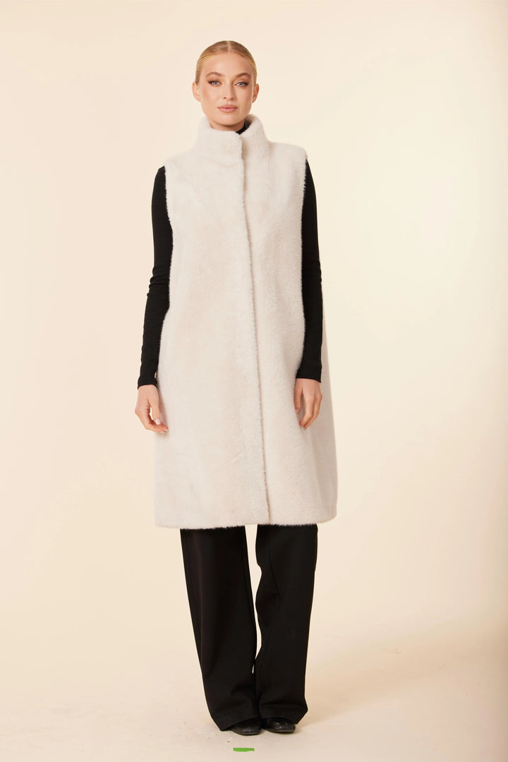 Faux Fur Long Vest | Creme
