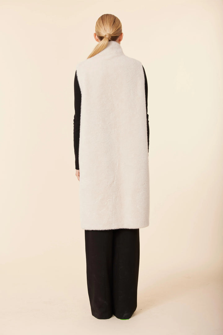 Faux Fur Long Vest | Creme
