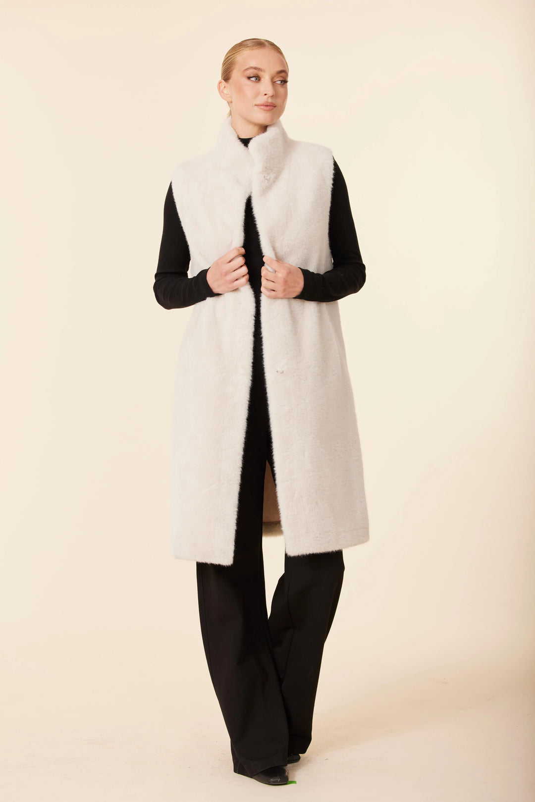 Faux Fur Long Vest | Creme