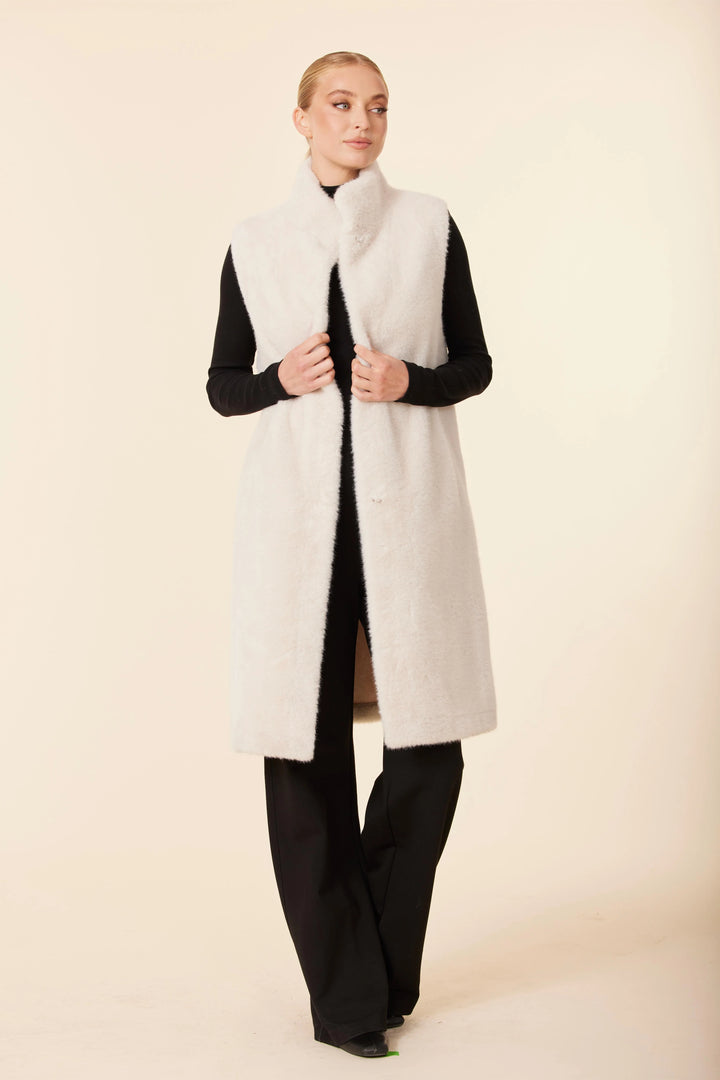 Faux Fur Long Vest | Creme