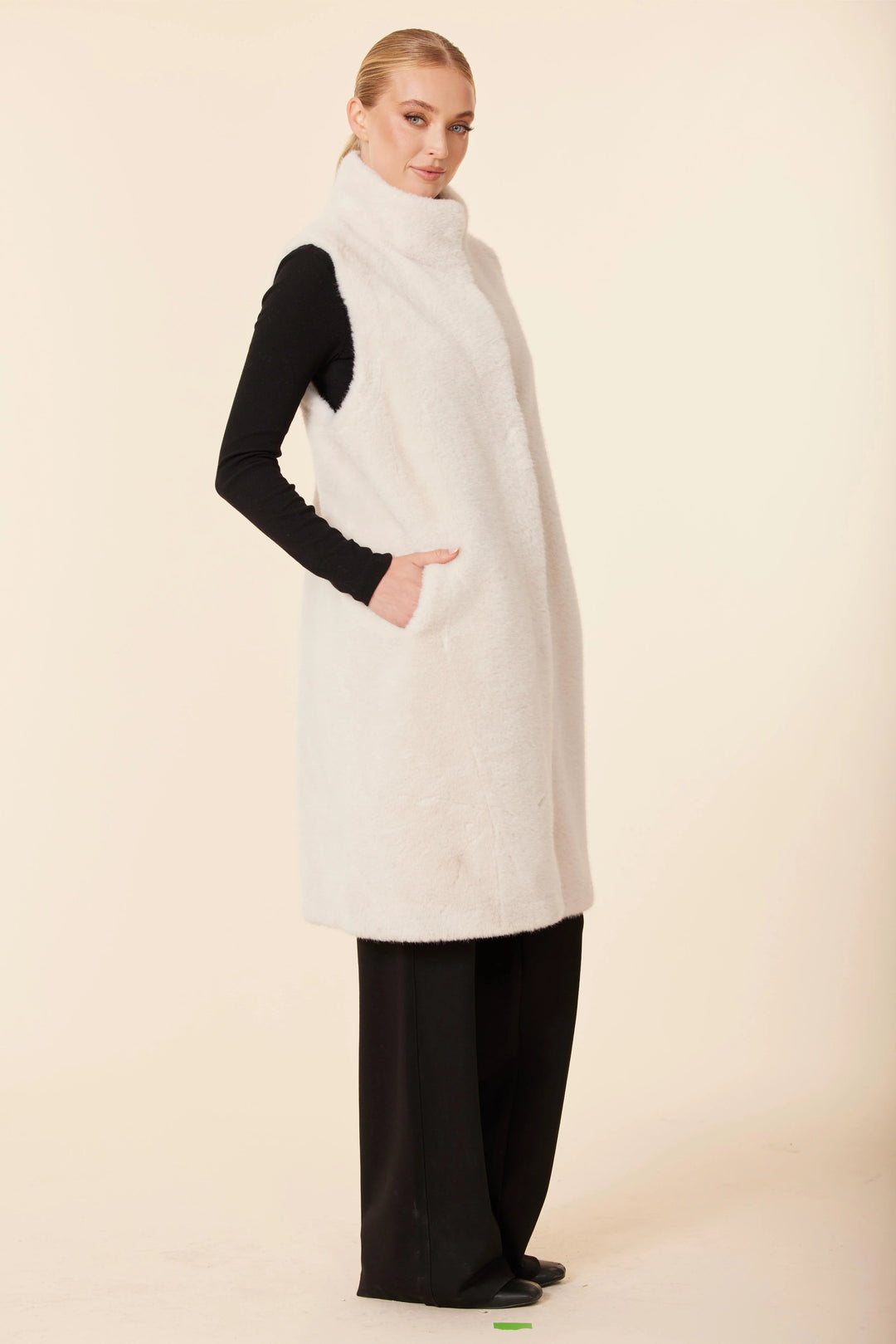 Faux Fur Long Vest | Creme